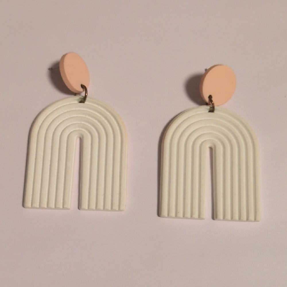 White and Pink Arch Earrings